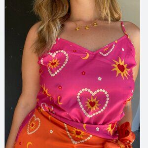 Never Fully Dressed Satin Cami Top- Sun & Heart Print